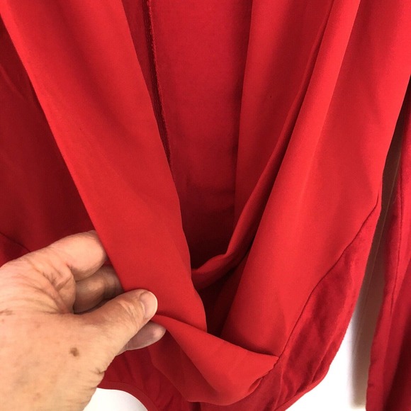 Bebe Red Deep V Body Suit Jumpsuit Sheer Front Long Sleeve One Piece Women Small - Picture 5 of 11
